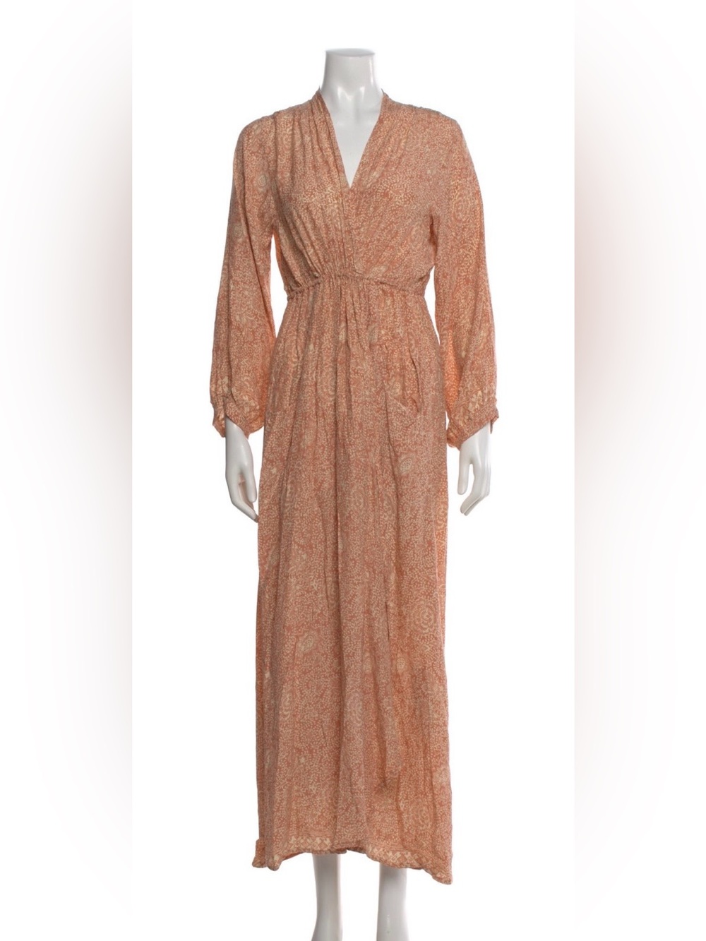Natalie Martin Peach Paisley V‑Neck Maxi Dress